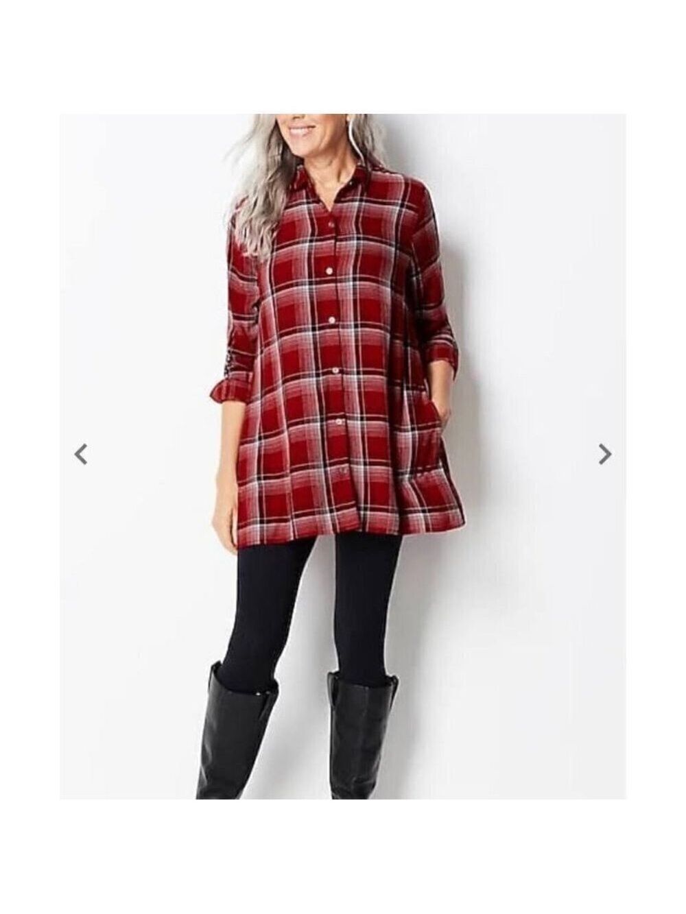 J. Jill Mixed Plaid Double Cloth Tunic Top Small Petite